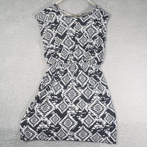 Pink Rose Dress Womens Size Large Black White Aztec Pattern Mini Dress